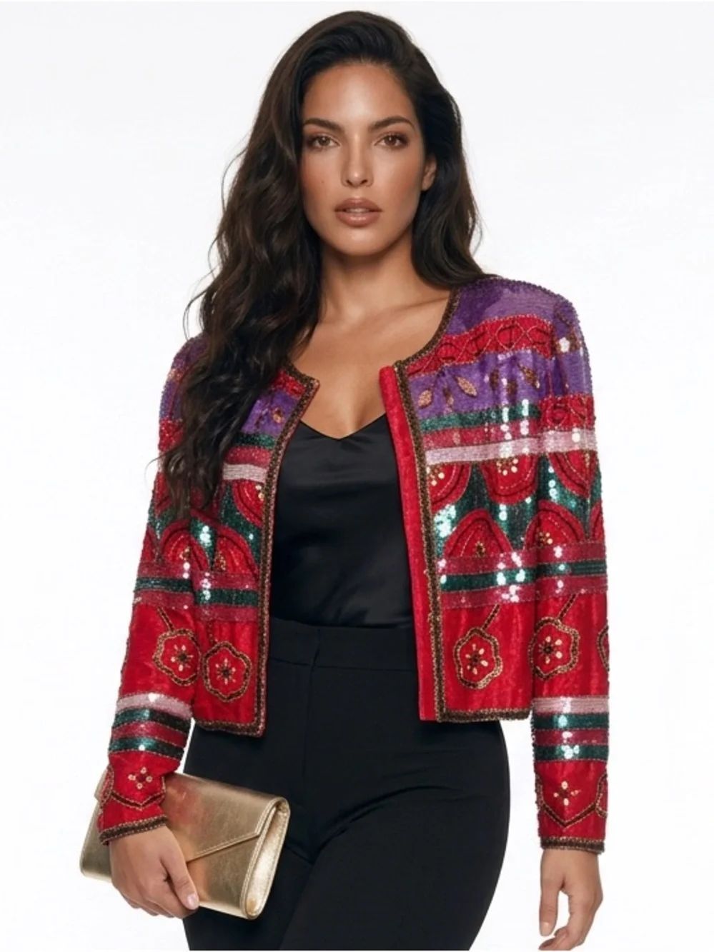 LAURENCE KAZAR | Vintage Silk Embellished Sequin Beaded Jacket Women’s Size L